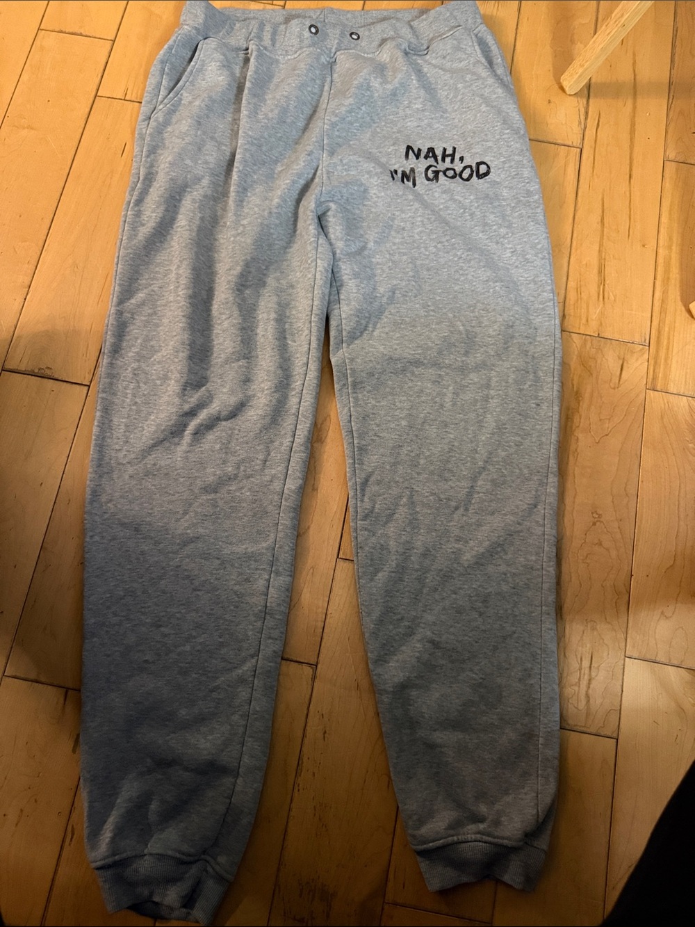 Gray Men's Sweatpants with 'Nah, I'm Good' Graphic